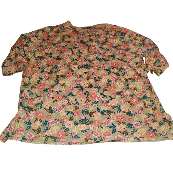 Lands End Size 2X 3/4 Sleeve Tan Pink Floral Cotton Stretch Top FLAW - Picture 3 of 8